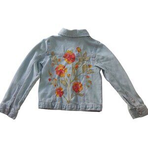 Little Lass Girls Embroidered Sunshine and Flowers Jean Denim Jacket 4T